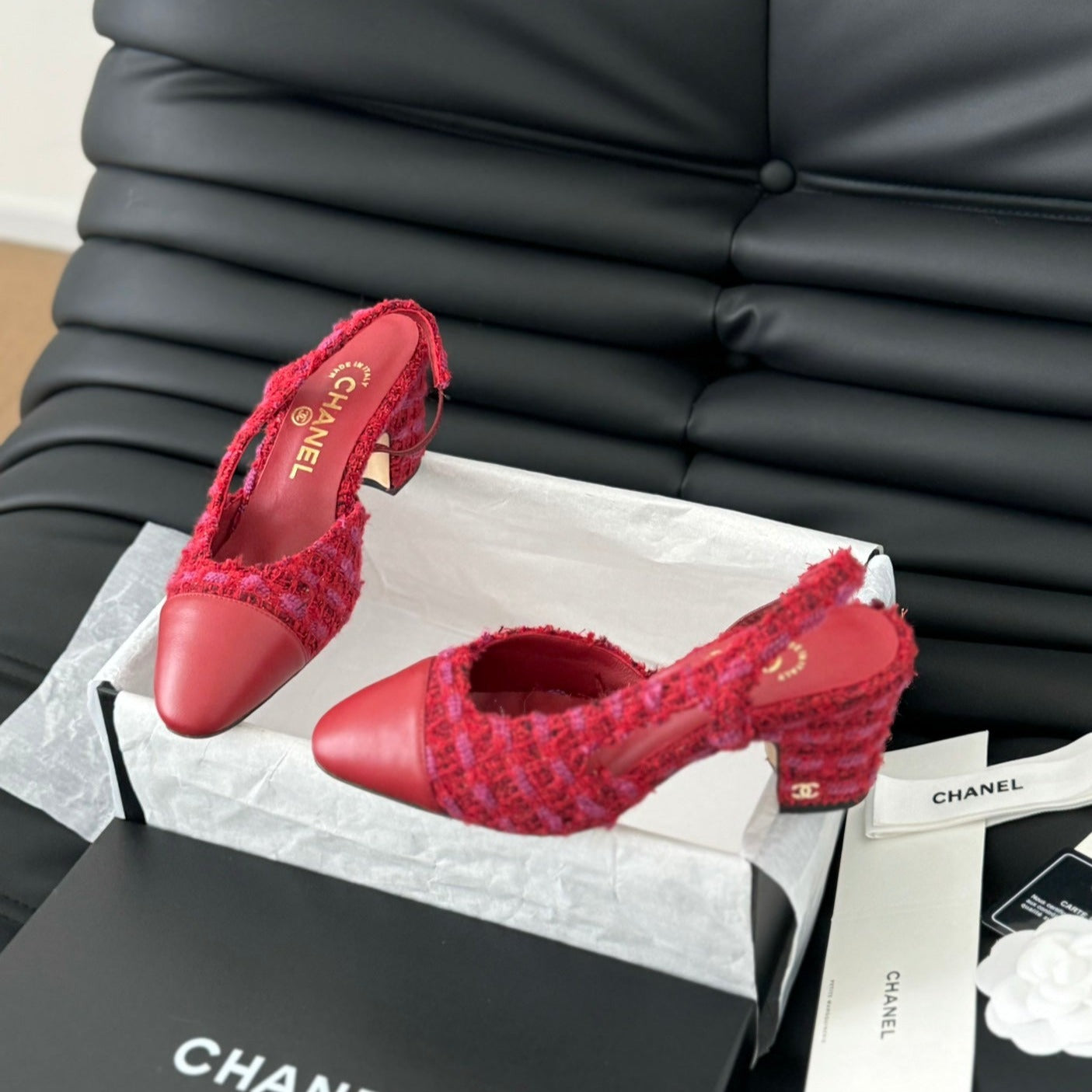 HIGH SLINGBACK IN RUBY RED TWEED AND LAMBSKIN – Bags Maison